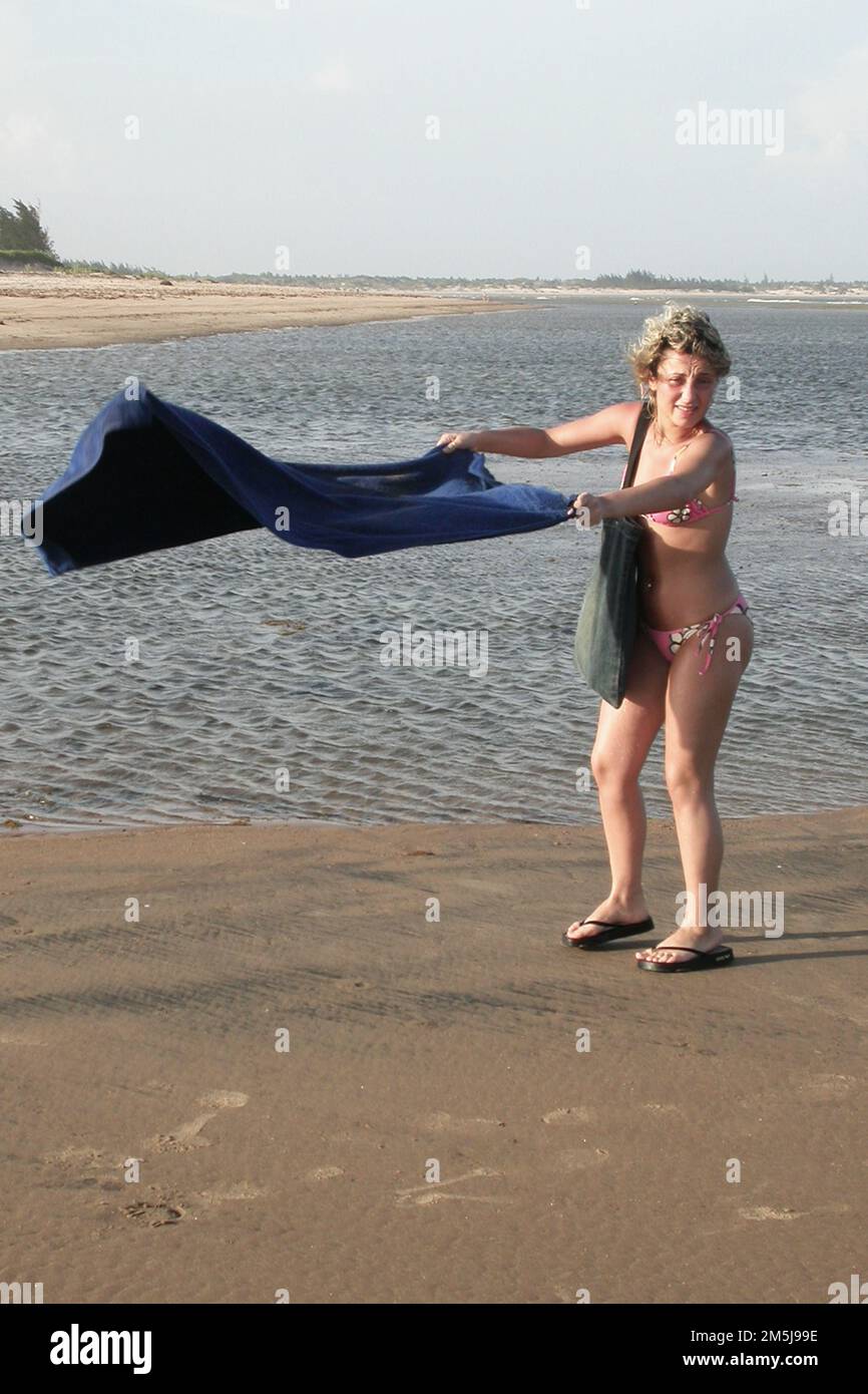 Portrait of ordinary woman at the seaside during summer vacation Stock Photo