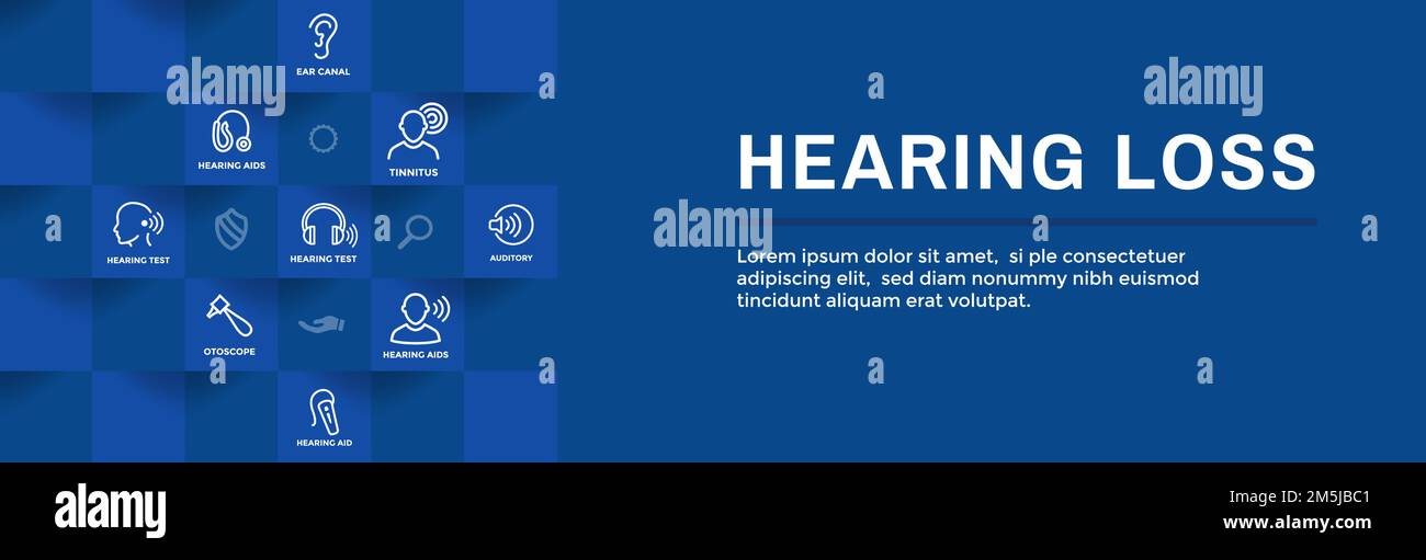 Hearing Aid or loss Web Header Banner with Sound Wave Icon Set Stock
