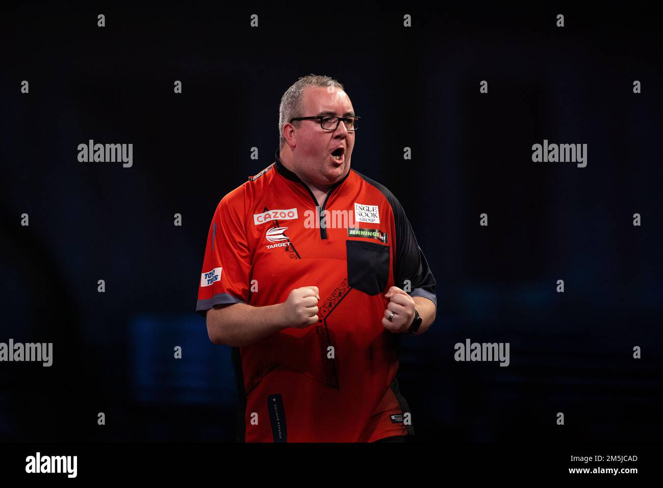 Stephen Bunting reacting during day twelve of the Cazoo World Darts