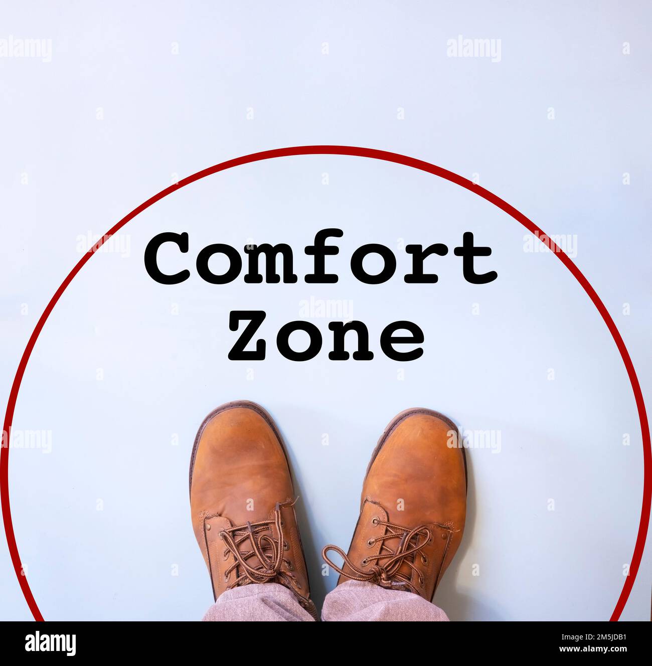 the feet of a man inside the Comfort Zone Stock Photo