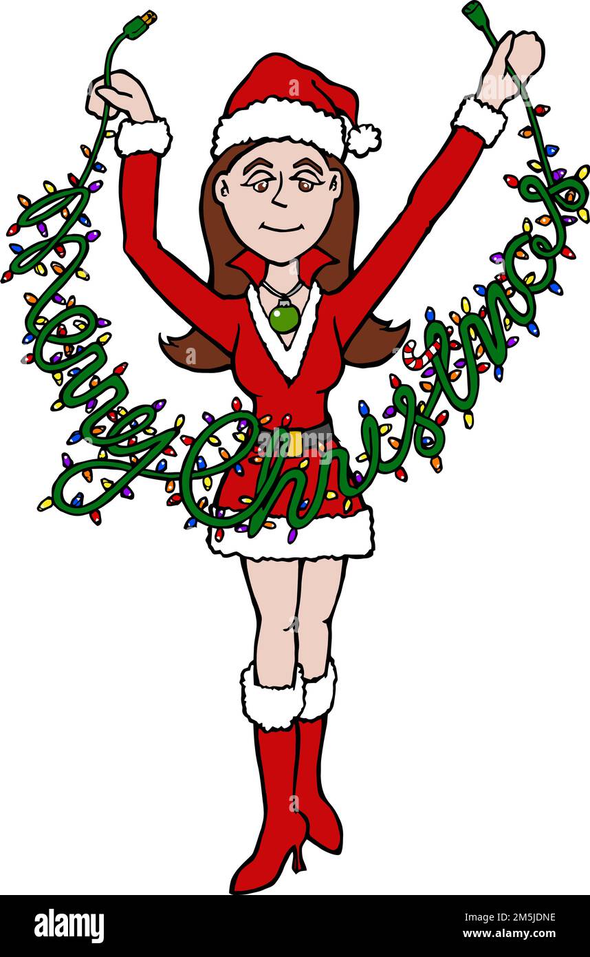 cartoon santa female with and christmas lights Stock Vector Image \u0026 Art -  Alamy, image size:858x1390