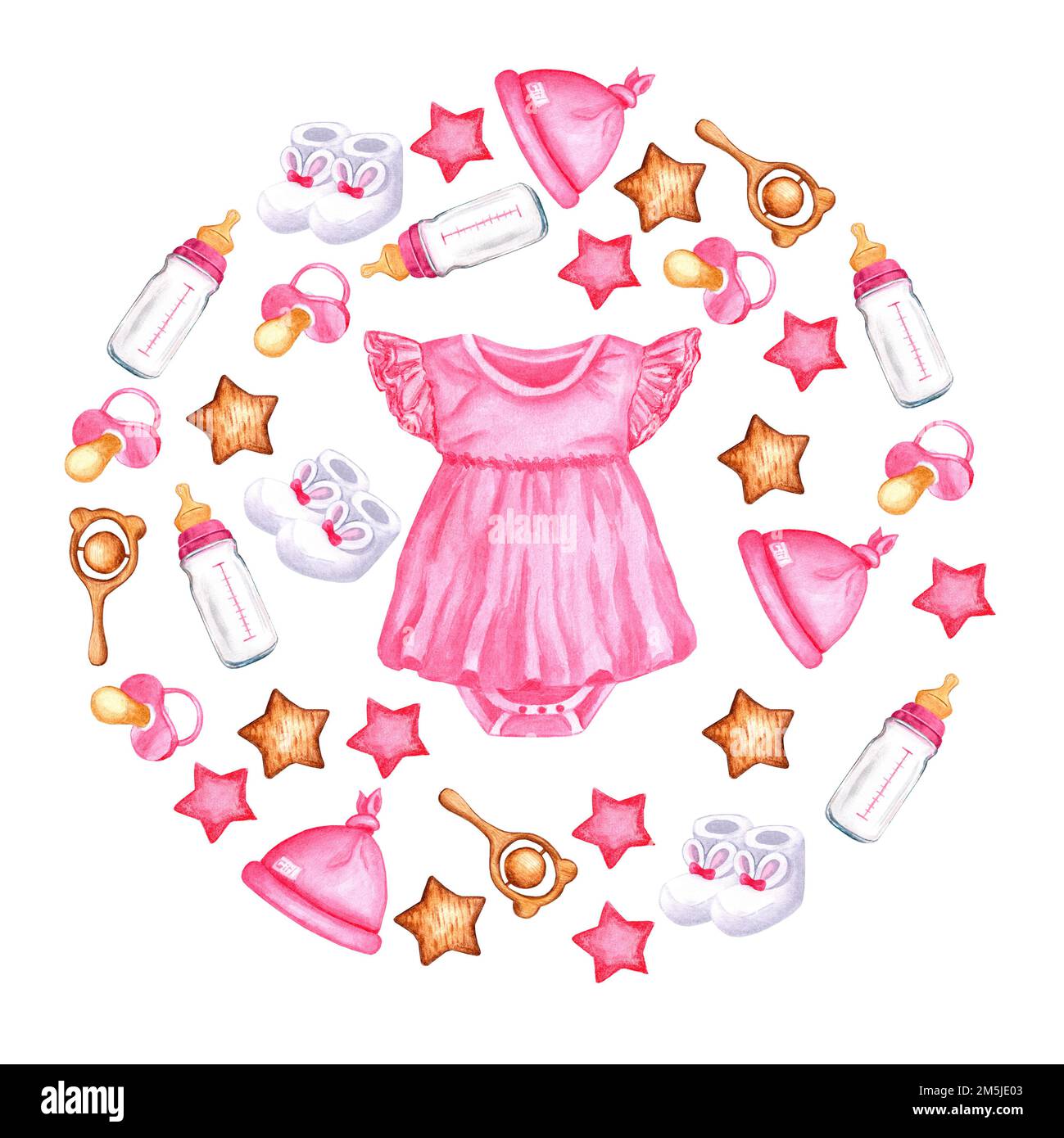 Cute set of watercolor isolated elements for a newborn. The world of a