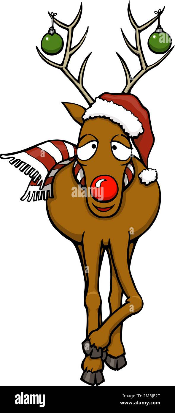 Cartoon Red Nose Reindeer With Red And White Scarf Stock Vector Image 