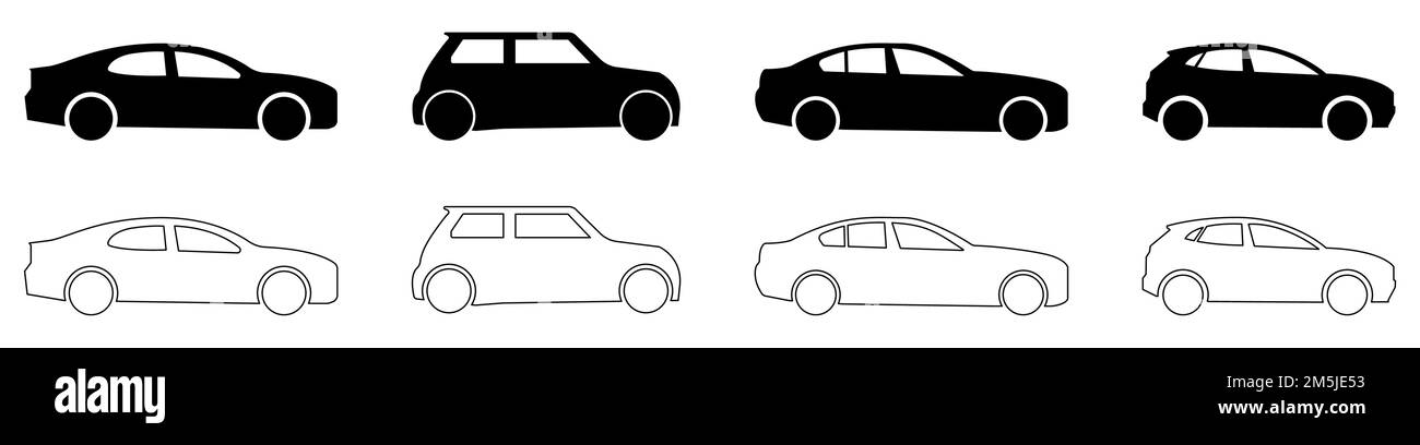 Car icon set in line and flat style. Transport illustration isolated on ...
