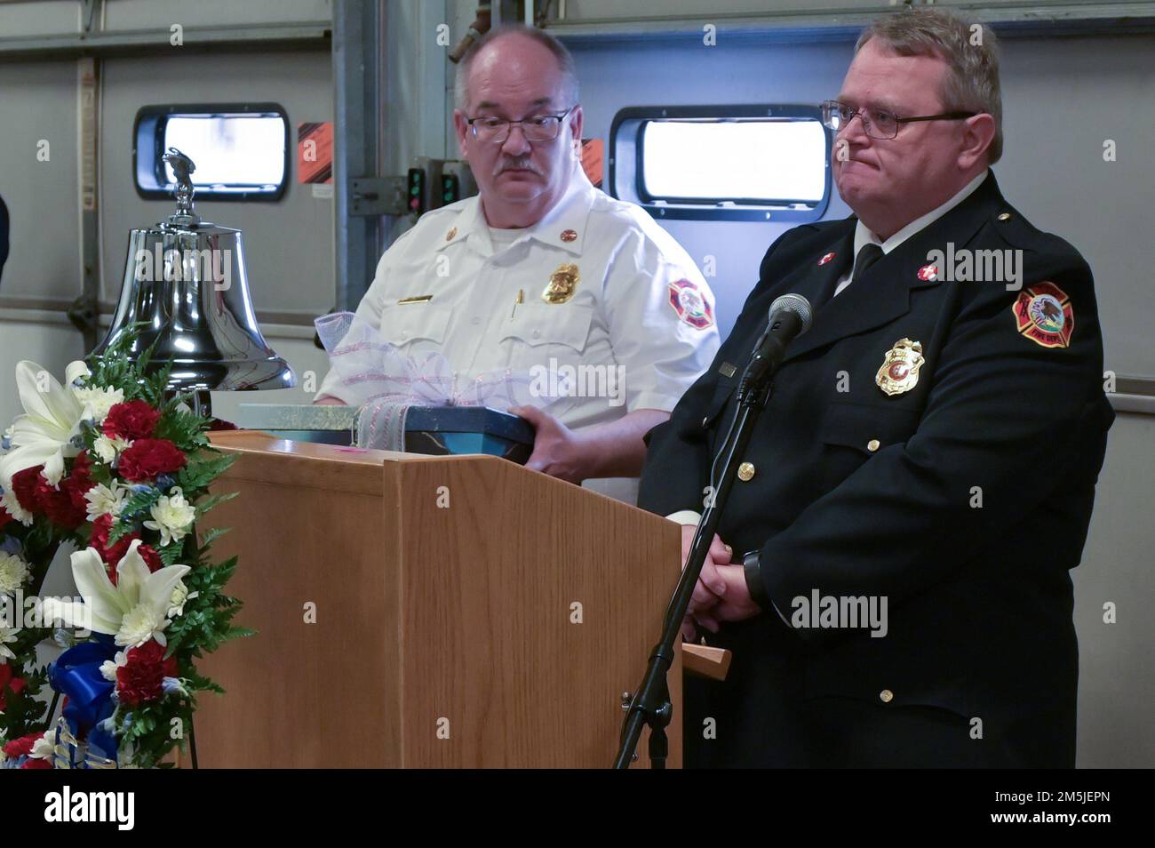 Wonder Lake Fire Chief Mike er (left) and Fire Department Chaplain