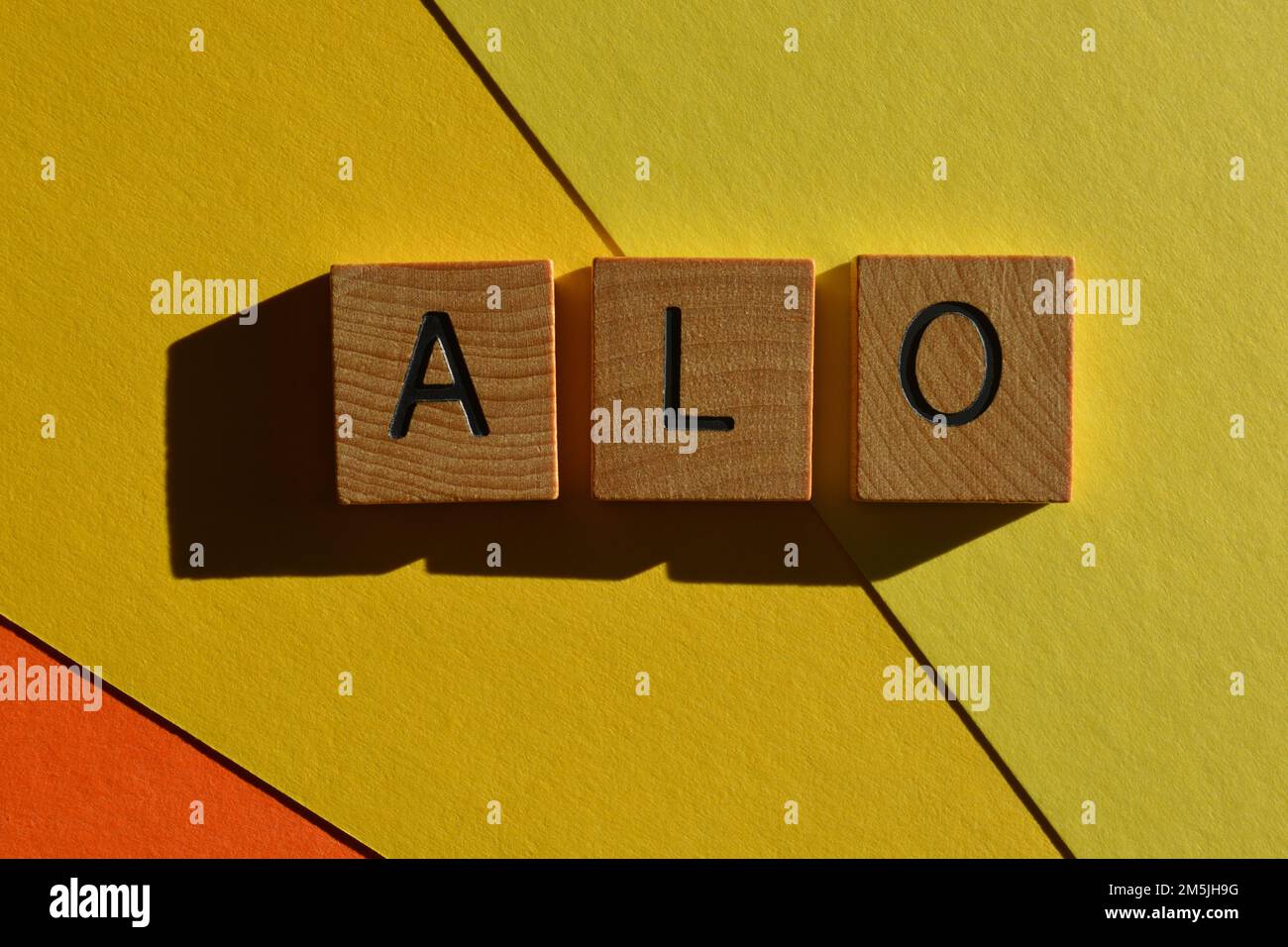 ALO, acronym for A Learning Opportunity, in wooden alphabet letters isolated on background as banner headline Stock Photo