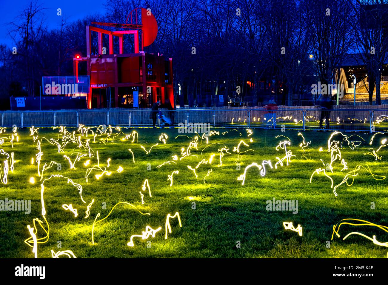 Paris, France. 27th Dec, 2022. Firefly Field is a hypnotic installation that consists of hundreds of small moving lights by Studio Toer (Netherlands). Stock Photo