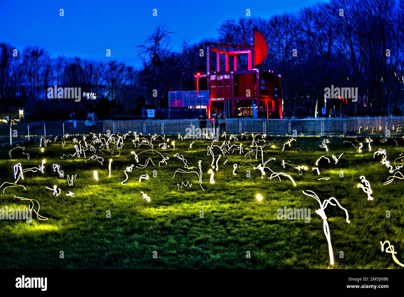 Paris, France. 27th Dec, 2022. Firefly Field is a hypnotic installation that consists of hundreds of small moving lights by Studio Toer (Netherlands). Stock Photo