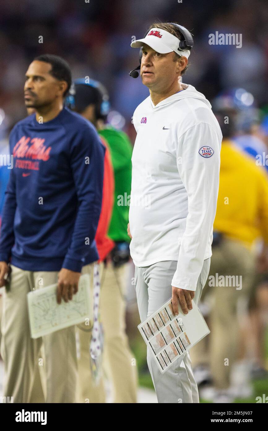 Ole Miss Rebels head coach Lane Kiffin during the 2022 TaxAct Texas Bowl, Wednesday, Dec. 28, 2022, in Houston, Texas. Texas Tech defeats Ole Miss 42- Stock Photo