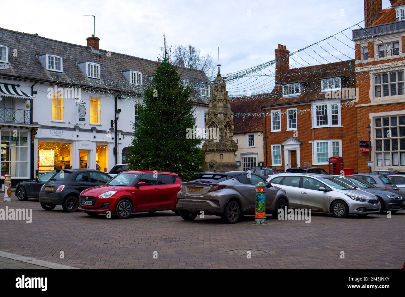 The market Square with Christmas decorations and illuminated Christmas