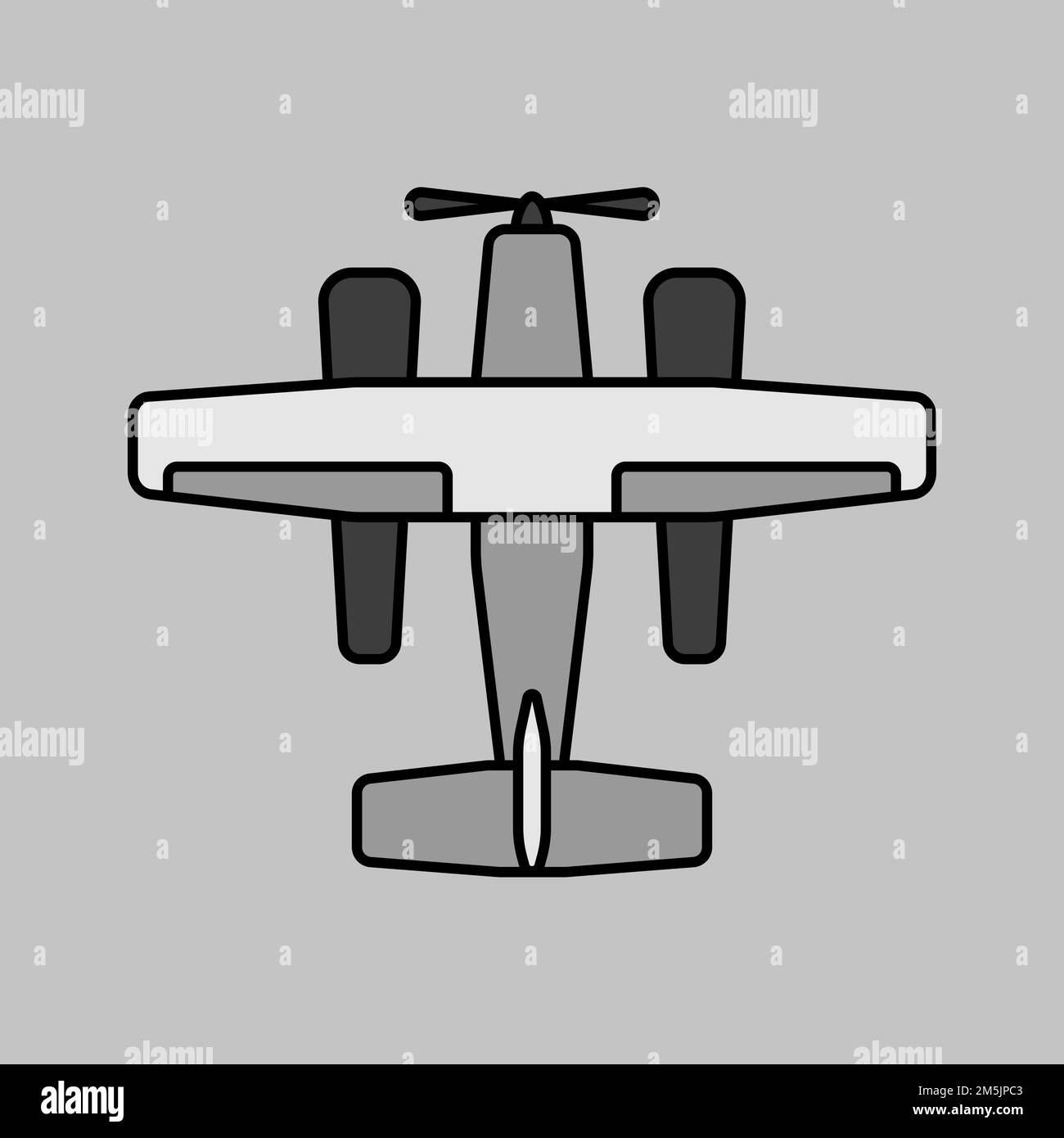 Small amphibian seaplane, plane grayscale vector icon. Graph symbol for ...