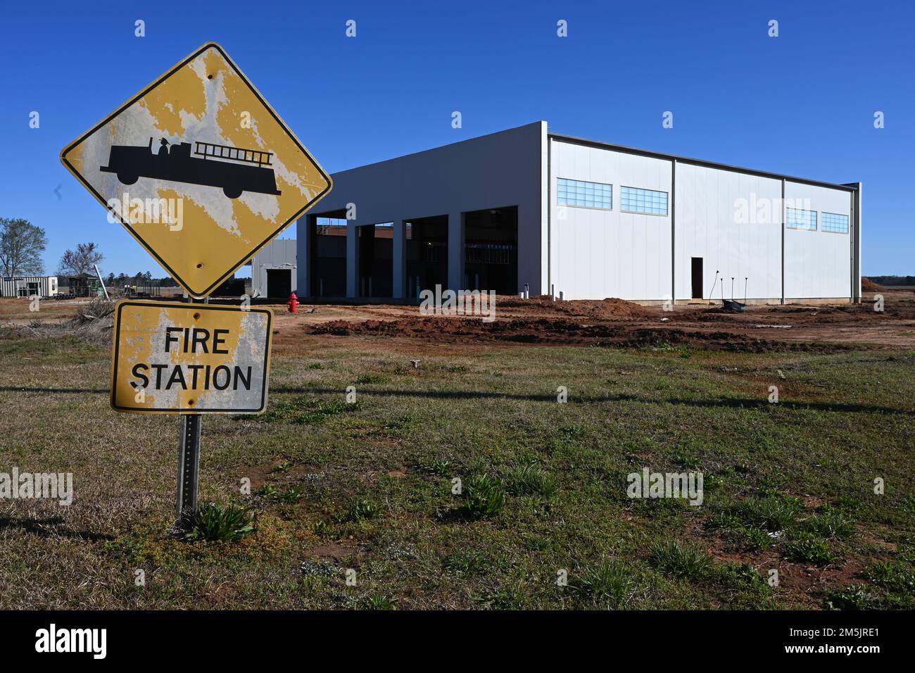 Ongoing construction of an expanded and upgraded Fire Department at McEntire Joint National Guard Base, South Carolina March 20, 2022. The construction is to provide increased capabilities for the 169th Fighter Wing and McEntire Joint National Guard Base. Stock Photo