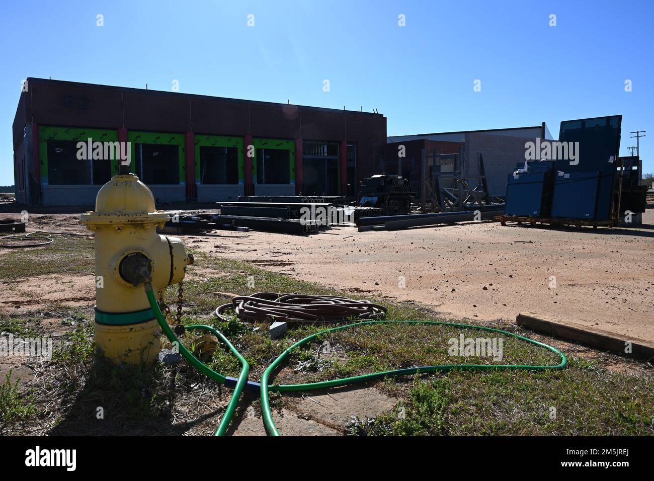 Ongoing construction of an expanded and upgraded Fire Department at McEntire Joint National Guard Base, South Carolina March 20, 2022. The construction is to provide increased capabilities for the 169th Fighter Wing and McEntire Joint National Guard Base. Stock Photo