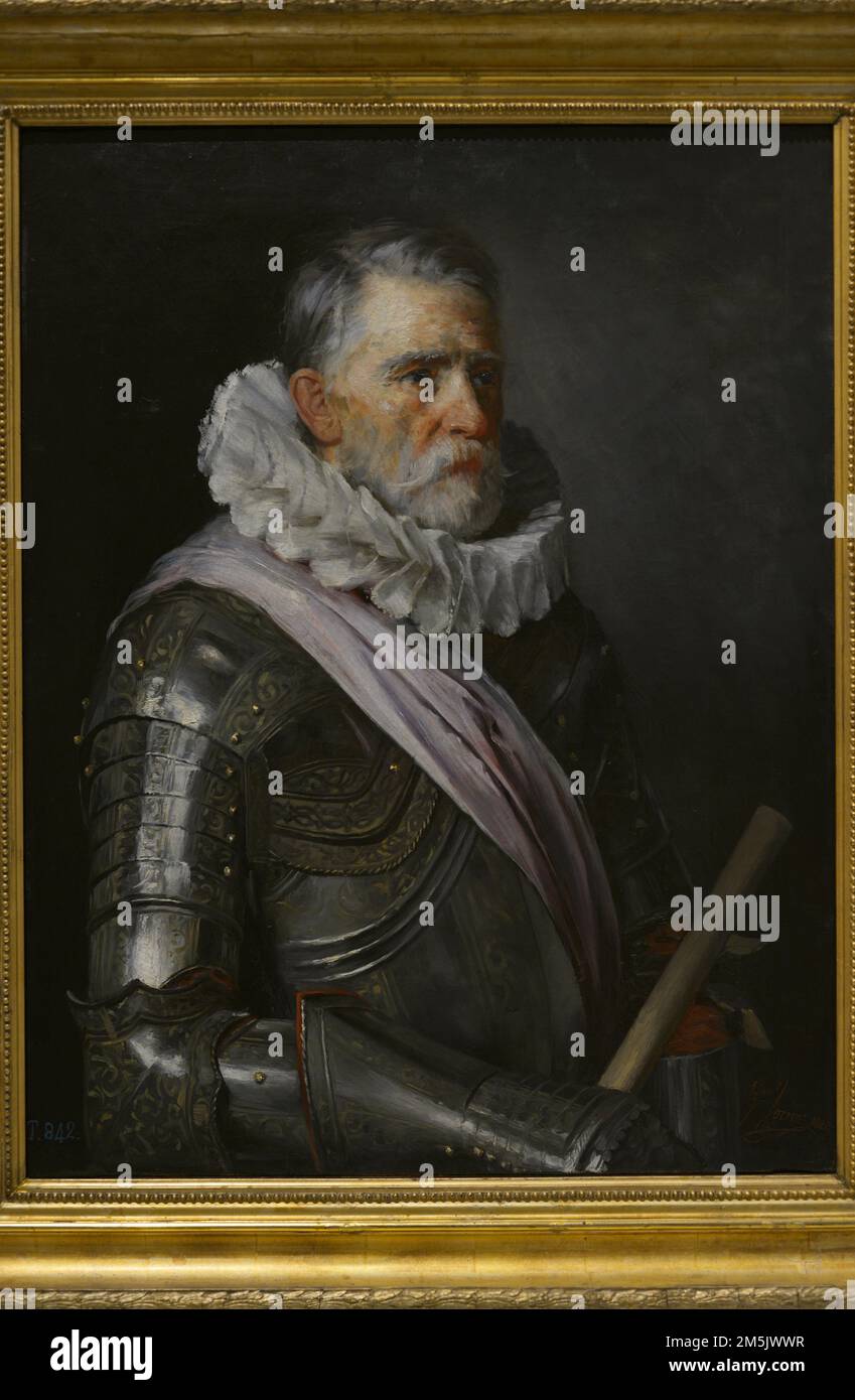 Luis de Requesens y Zuñiga (1528-1576). Spanish military and politician. Commander in Castile of the Order of Santiago and Governor-General of the Netherlands. Portrait. Oil on canvas by Francisco Jover y Casanova (1836-1890), 1882. Army Museum. Toledo, Spain. (On loan from Prado Museum, Spain). Stock Photo