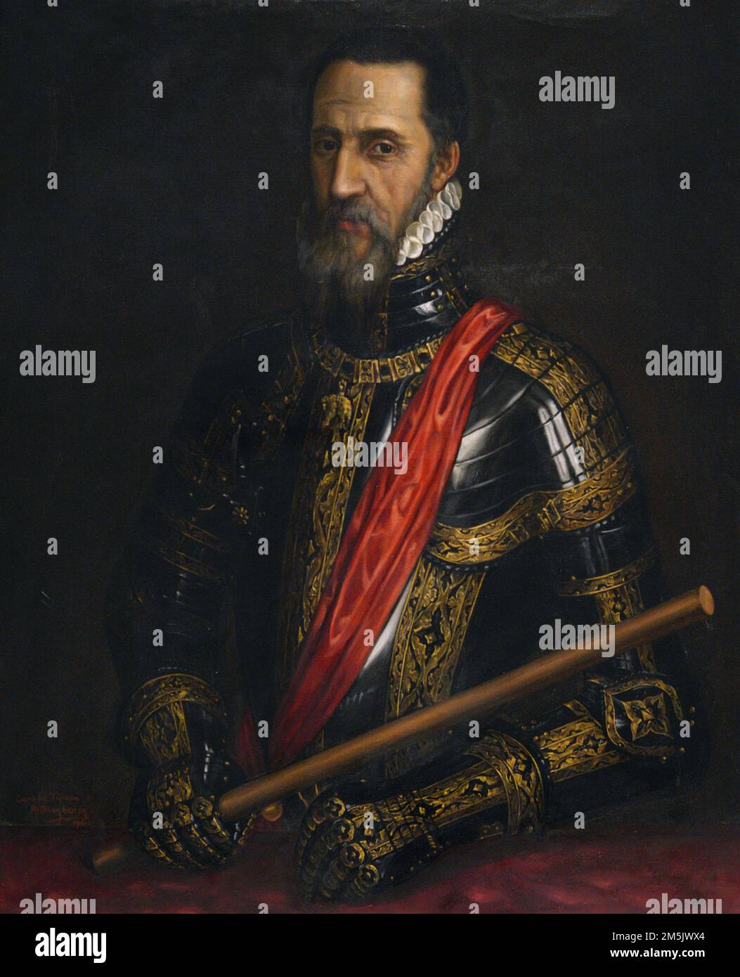 Fernando Alvarez de Toledo y Pimentel (1507-1582). Spanish military. 3rd Duke of Alba. Governor of Milan, Viceroy of Naples, Governor of the Netherlands and 1st Viceroy of Portugal and the Algarves. Portrait of the Captain General don Fernando Alvarez de Toledo y Pimentel, Great Duke of Alba. Oil on canvas by Mariano Oliver Aznar (1863-1927), 1915. Army Museum.  Toledo, Spain. Stock Photo