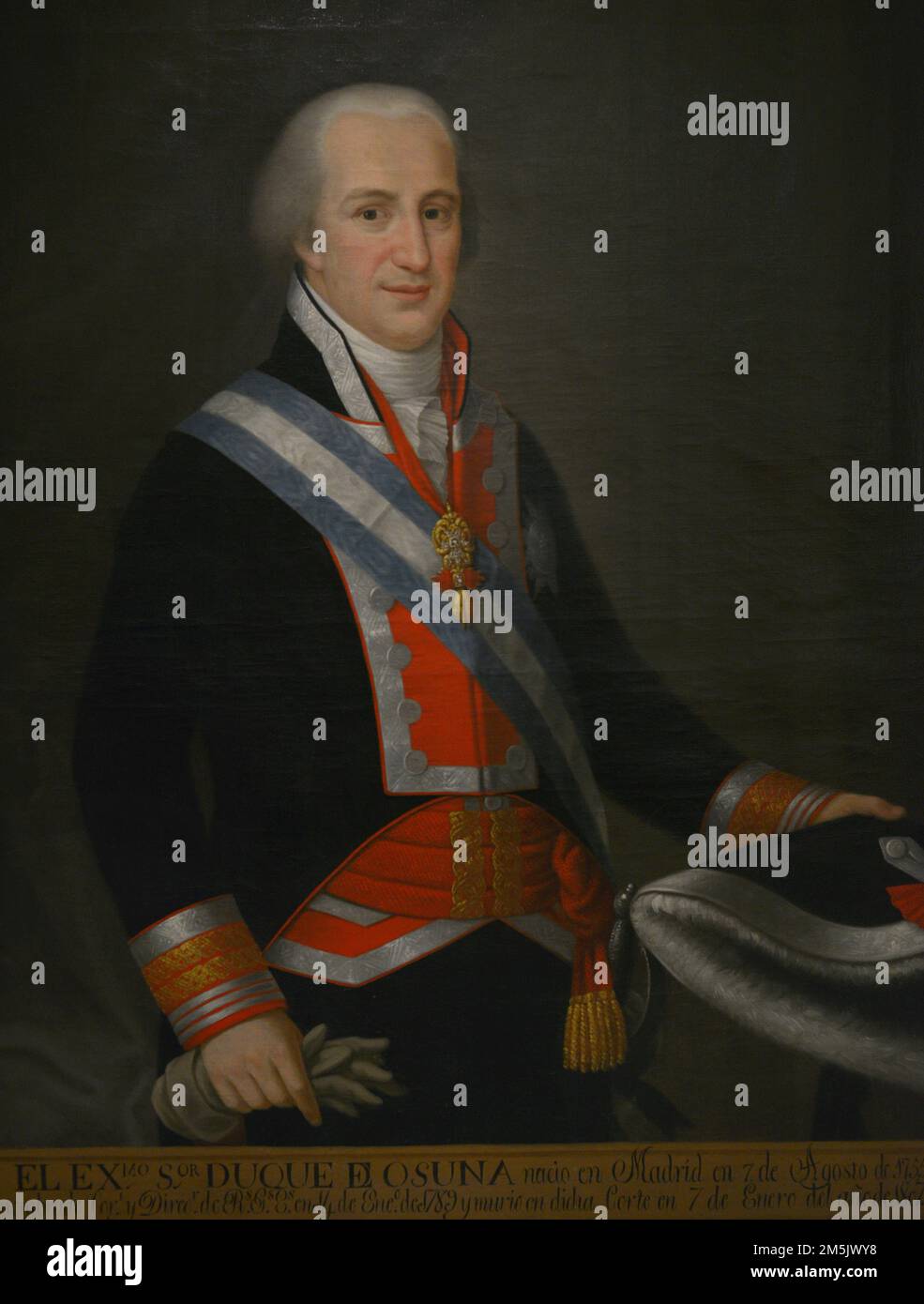 Pedro de Alcantara Tellez Giron y Pacheco (1755-1807). 9th Duke of Osuna and 10th Marquis of Peñafiel. Spanish Lieutenant General. Portrait wearing the service uniform of Colonel of the Regiment of Spanish Guards with braids corresponding to the rank of Lieutenant General. Oil on canvas. Army Museum. Toledo, Spain. Stock Photo