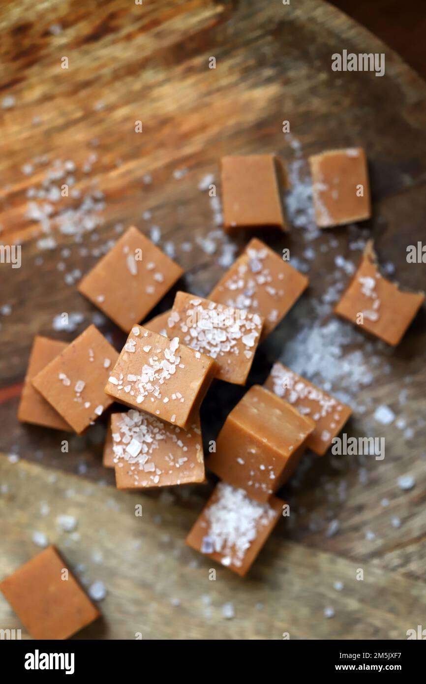 Salted caramel. Creamy toffee with sea salt Stock Photo Alamy