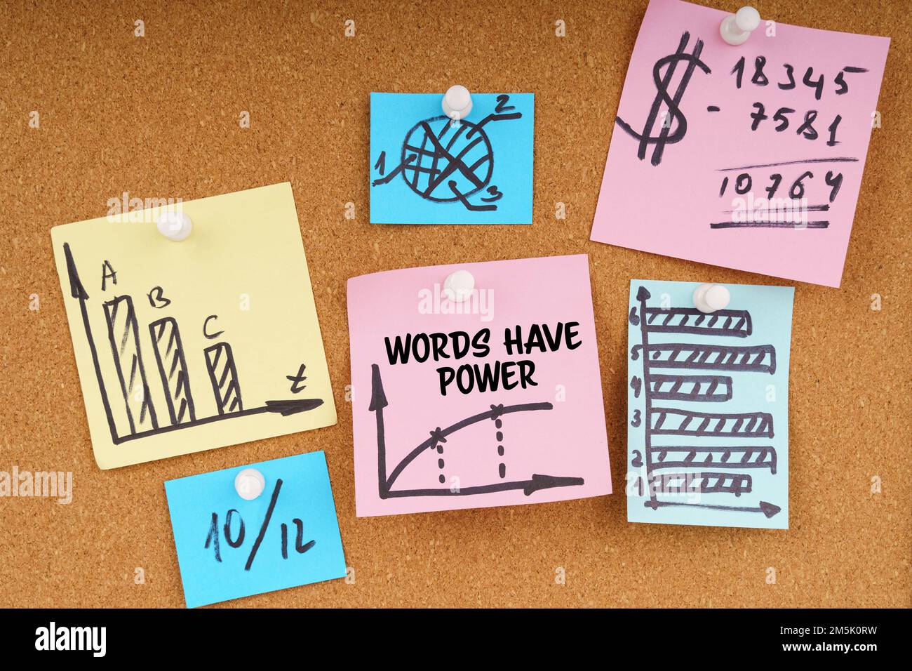 Business concept. On the board are stickers with graphs and diagrams and the inscription - Words Have Power Stock Photo