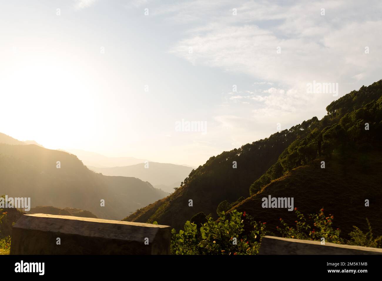 Mountain valley during sunrise. Natural summer landscape Stock Photo ...