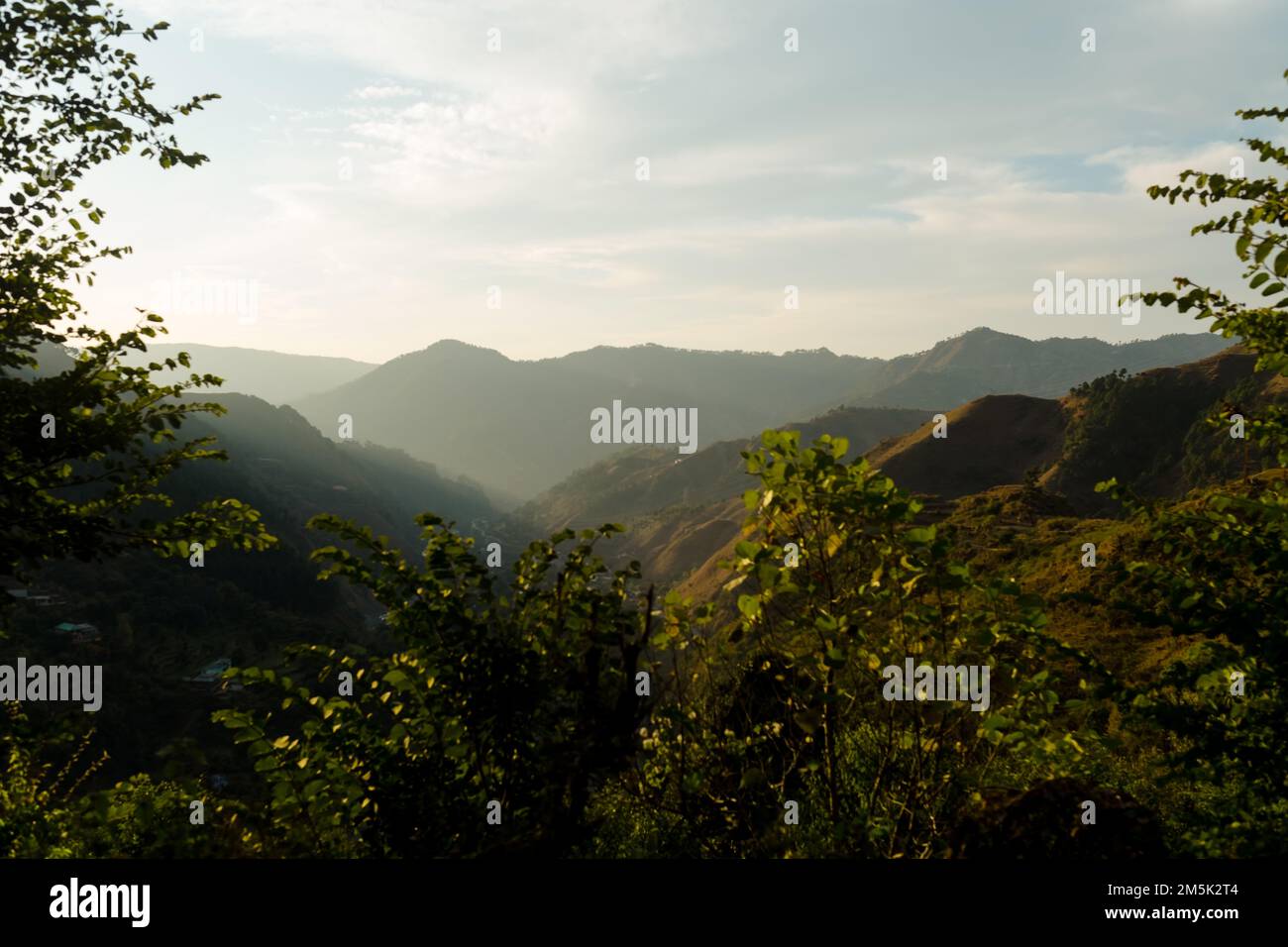 Mountain valley during sunrise. Natural summer landscape Stock Photo ...