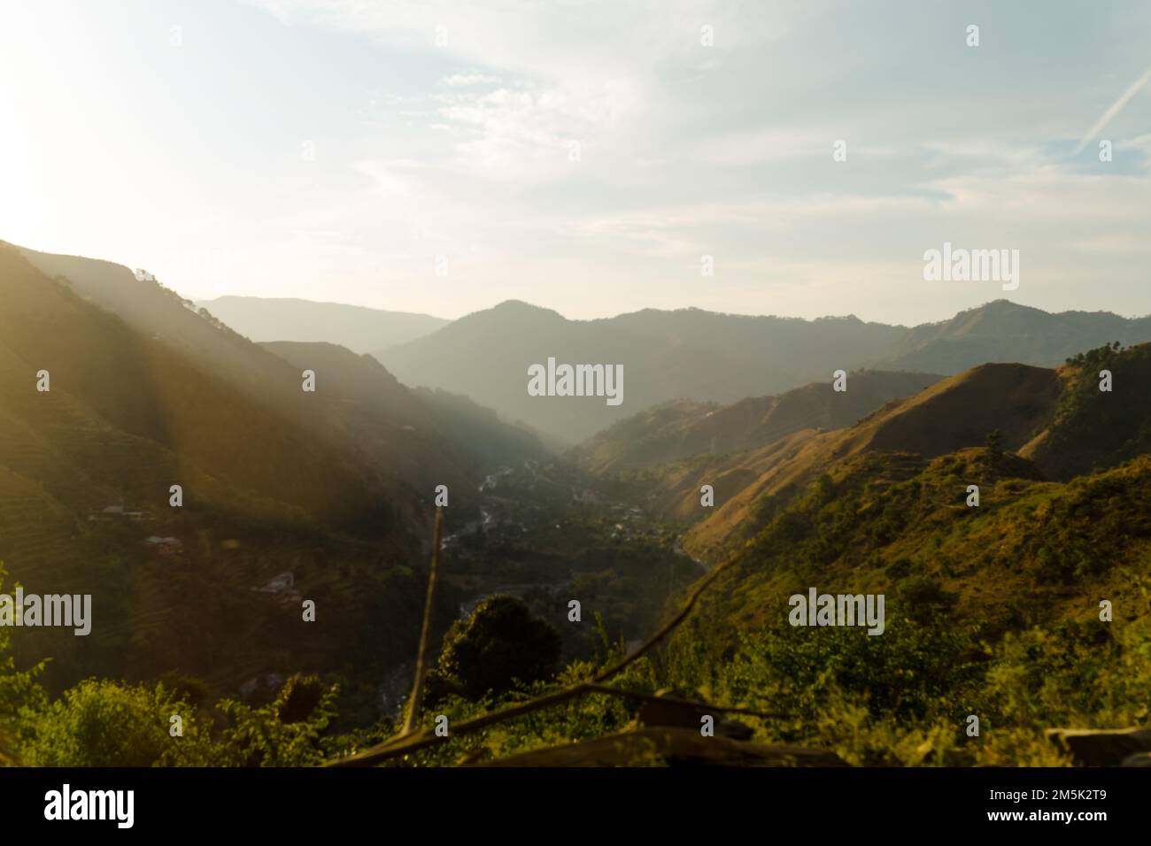 Mountain valley during sunrise. Natural summer landscape Stock Photo ...