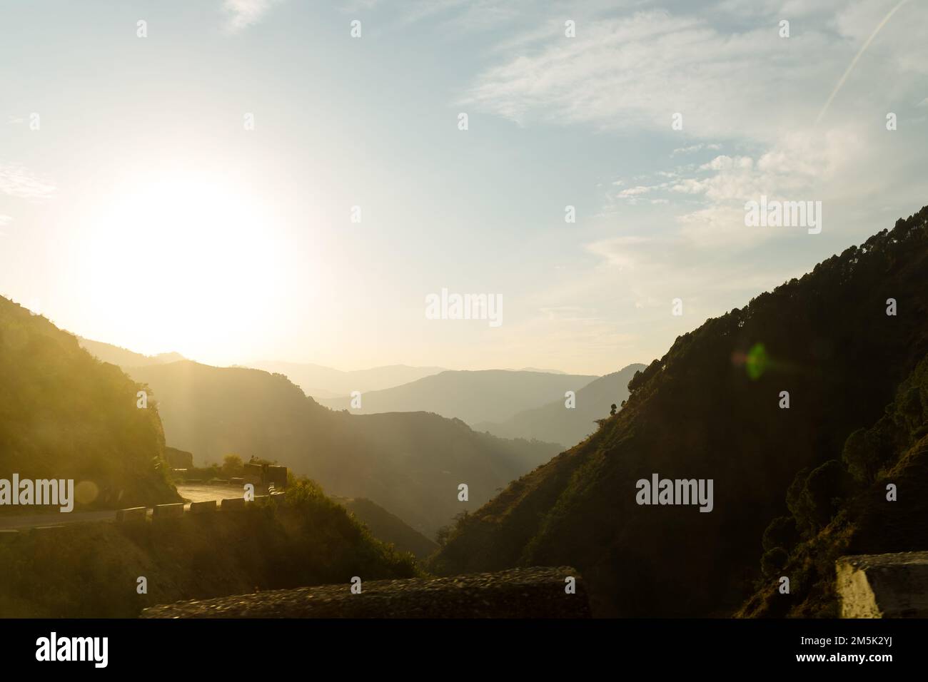 Mountain valley during sunrise. Natural summer landscape Stock Photo ...