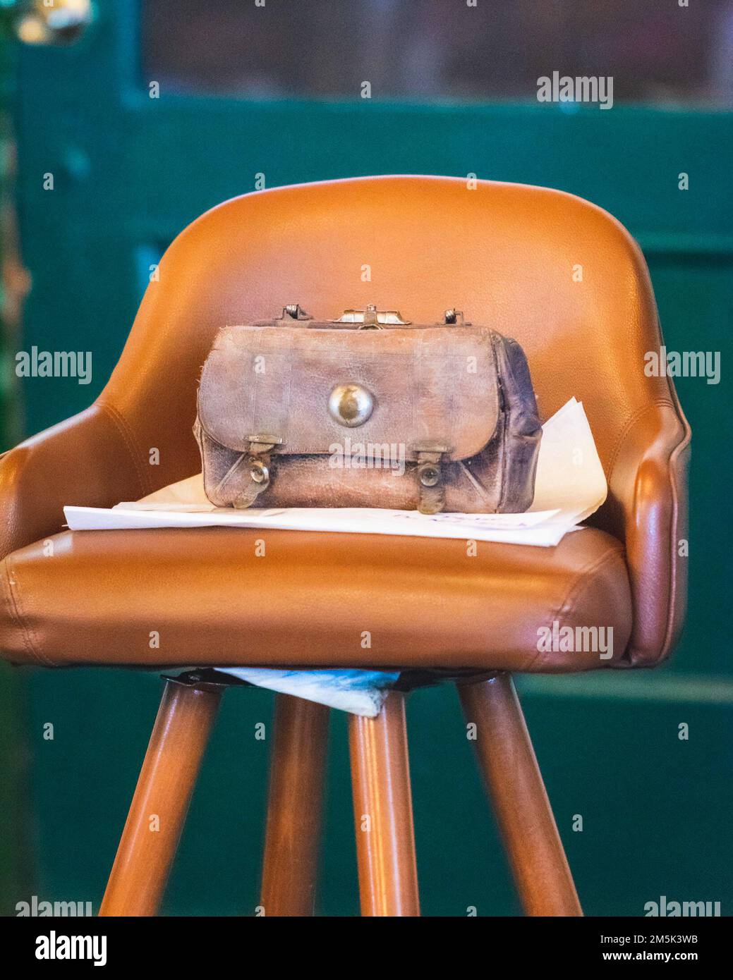 100+ years old bag that belonged Dr. Emma Hersom, which is displayed at