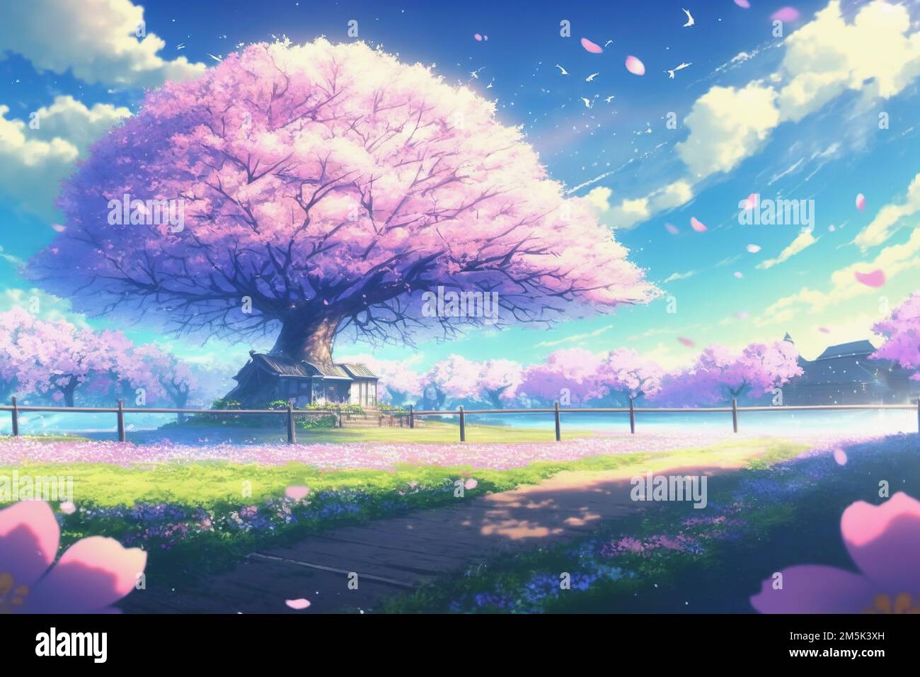 ai midjourney generated anime illustration in spring with japanese cherry  trees in a park Stock Photo - Alamy