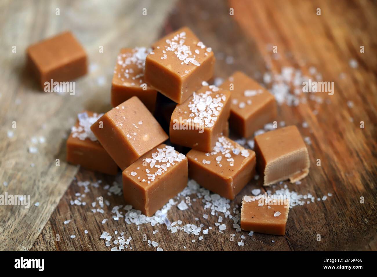 Salted caramel. Creamy toffee with sea salt Stock Photo Alamy