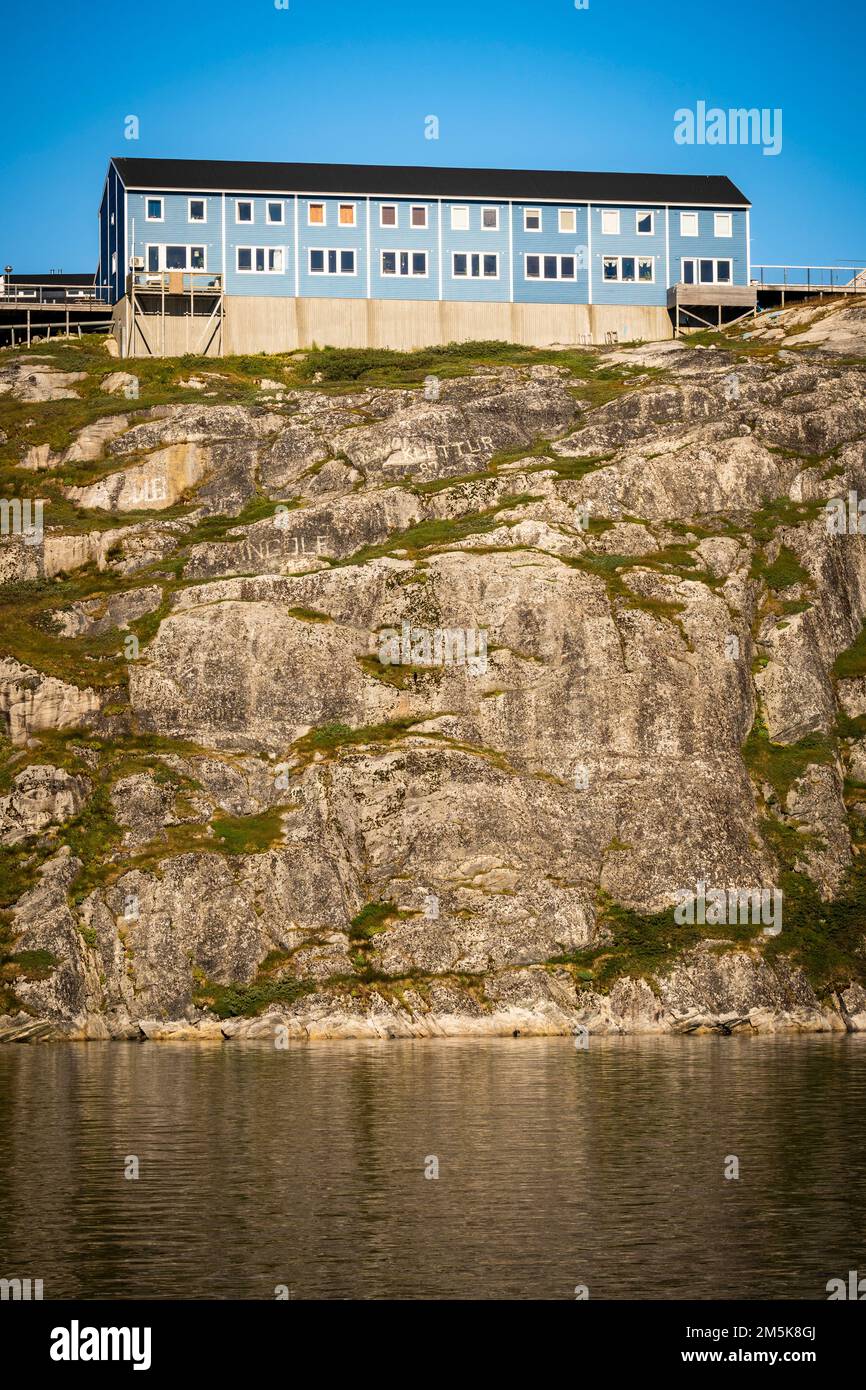 Residential housing on top of bedrock cliffs in Nuuk