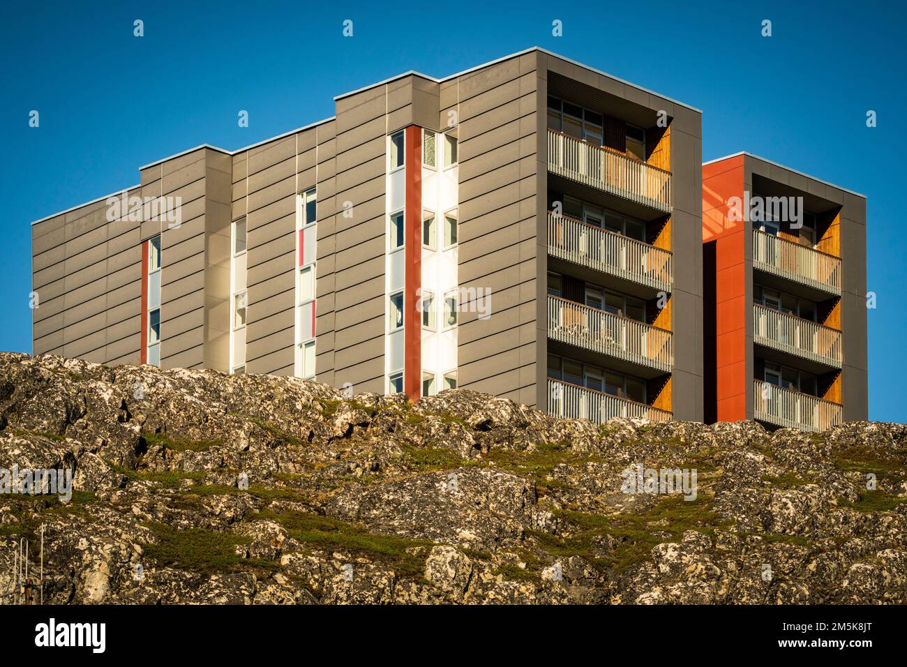 Residential housing on top of bedrock cliffs in Nuuk