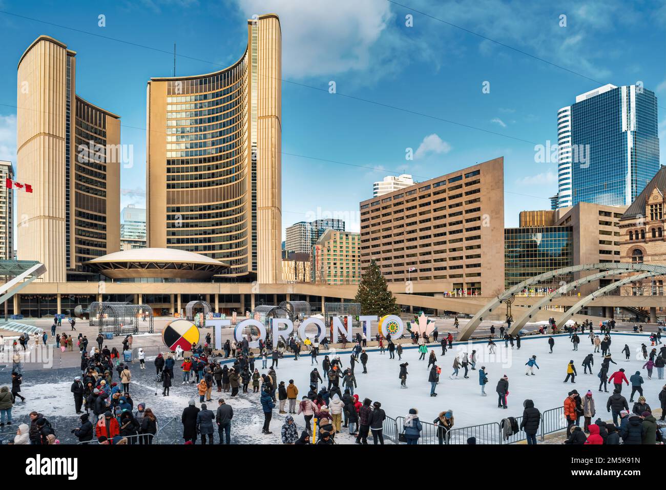 Nathan Phillips Square Skating Rink in downtown Toronto, Ontario