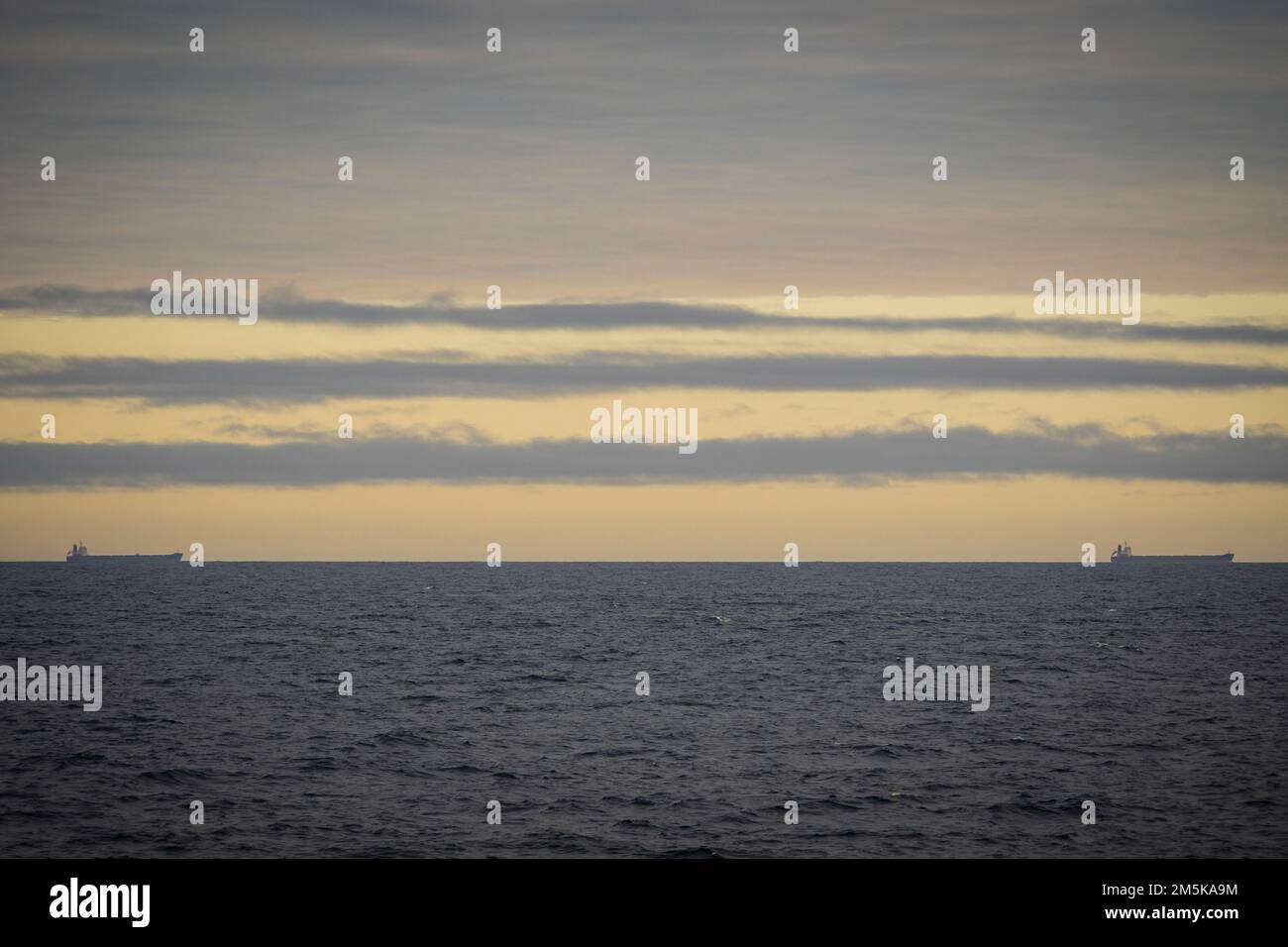 Iron ore bulk carriers at sea in Canada's north. Stock Photo