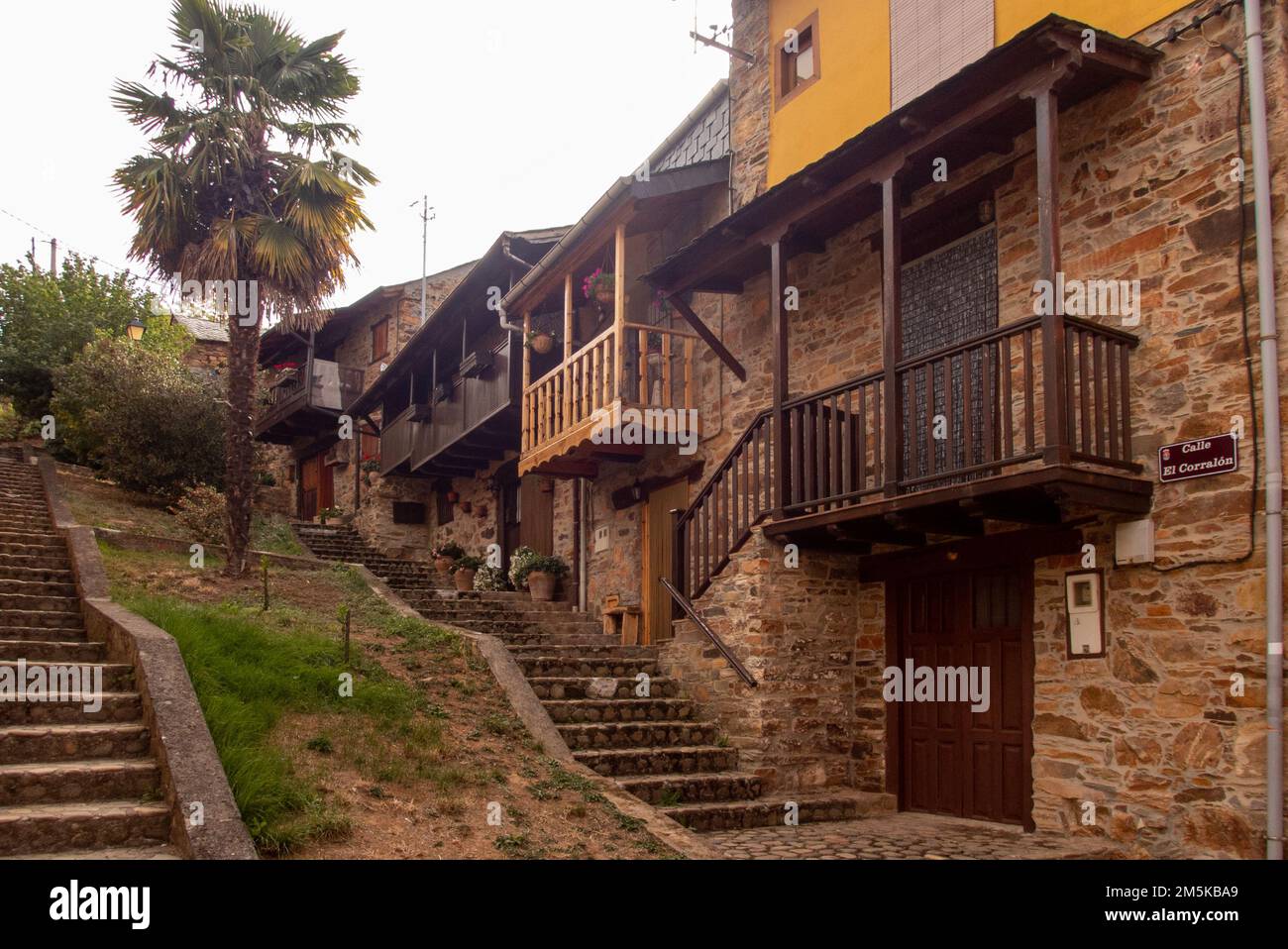 Traditional stone houses in a village on the Saint James Way between Foncebadón and Ponferrada. Stock Photo