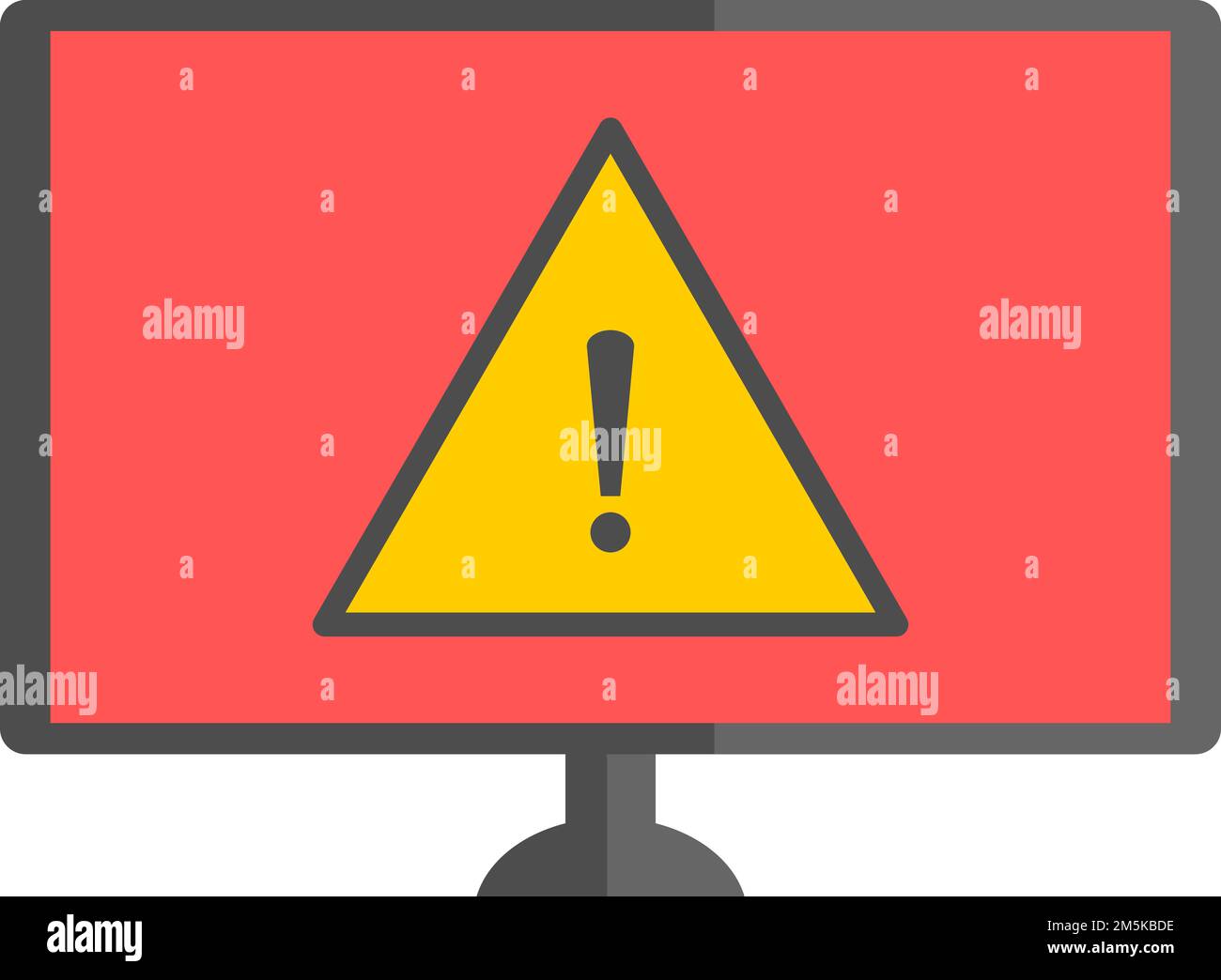 Computer with exclamation mark in the screen. Computer monitor with warning in the screen. Stock Vector