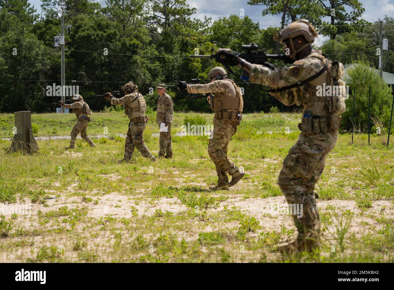 Defenders from the 919th Special Operations Security Forces Squadron practice movements during