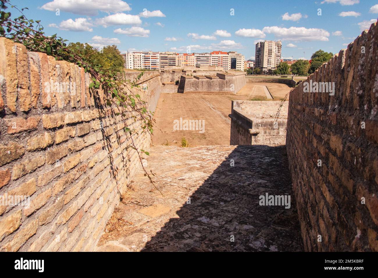 View along the line of fire from a bastion of the Citadel of Pamplona Stock Photo