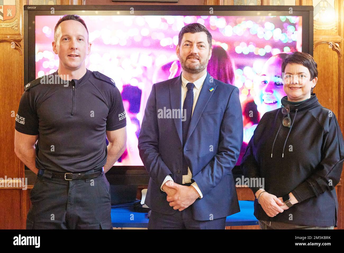 Edinburgh,UK, 29th Dec 2022. Superintendent David Robertson of Police Scotland, responsible for safety, Cammy Day, Leader of Edinburgh City Council, Penny Dougherty from Unique Assembly Ltd responsible for planning the event. Brian Wilson/Alamy Live News. Stock Photo