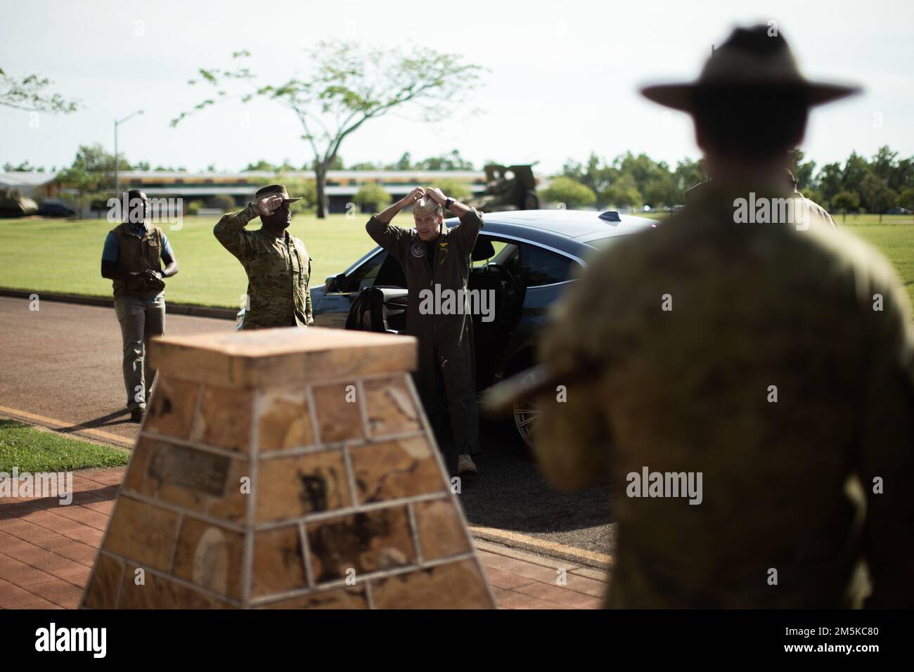 U.S. Navy Admiral John Aquilino, commander of United States Indo-Pacific Command, arrives at Robertson Barracks, Darwin, NT, Australia during a welcome to country ceremony and capabilities brief, March 23, 2022. The ceremony, a tradition of the Larrakia Nation in Darwin, marks the arrival of Marines and Sailors attached to Marine Rotational Force - Darwin 22 for the 11th iteration of the 25-year agreement. Stock Photo