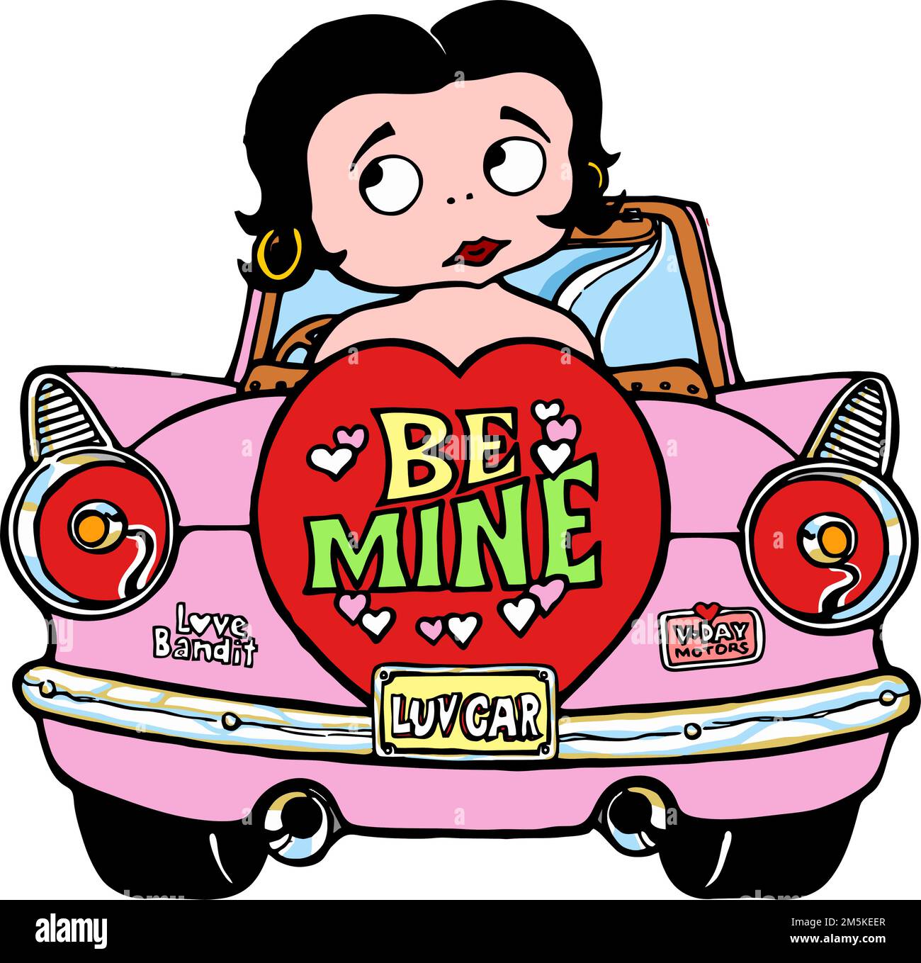 classic car with heart and classci cartoon be mine Stock Vector