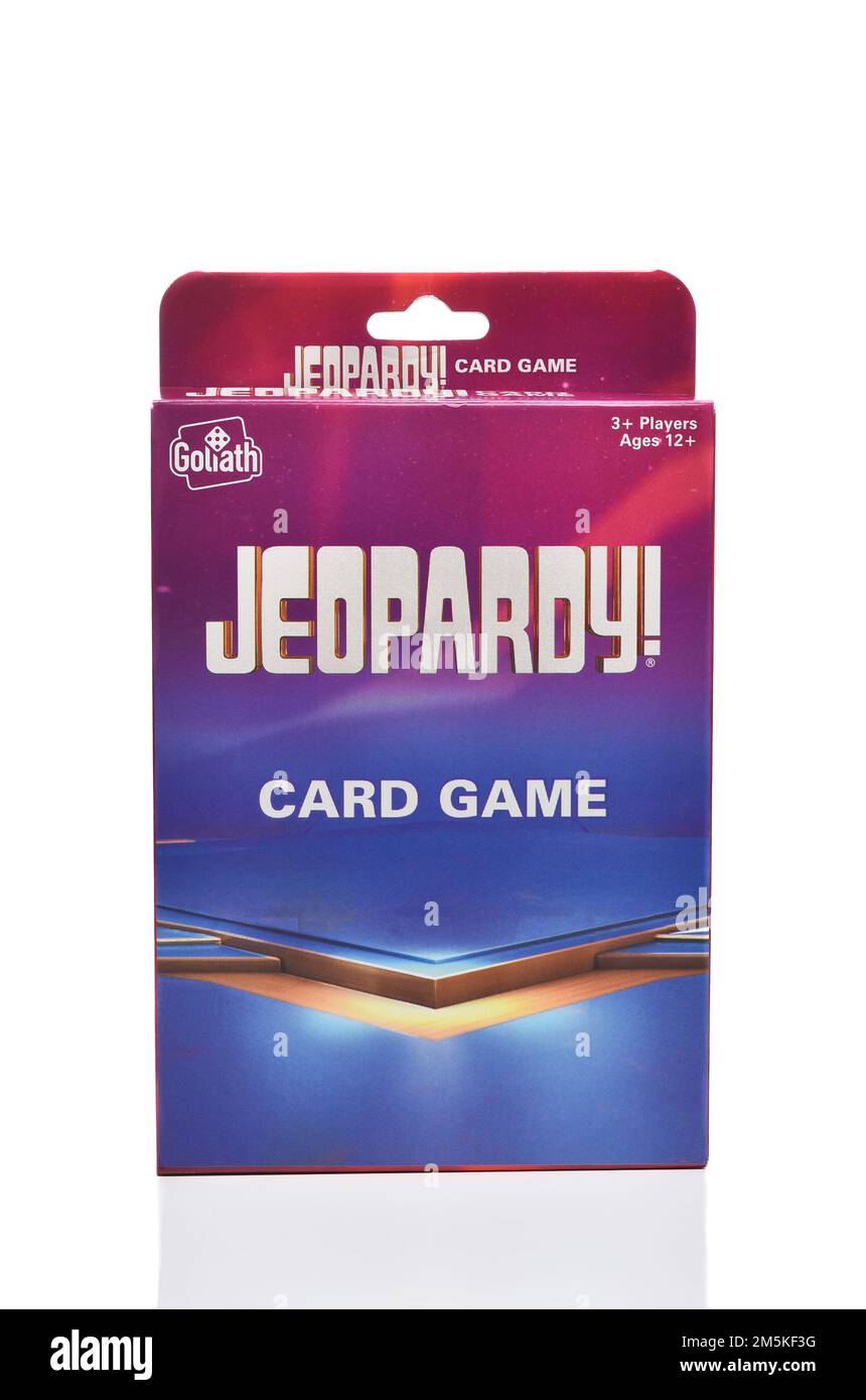 IRIVNE, CALIFORNIA - 23 DEC 2022: Jeopardy Card Game, based on the popular Television Game Show. Stock Photo