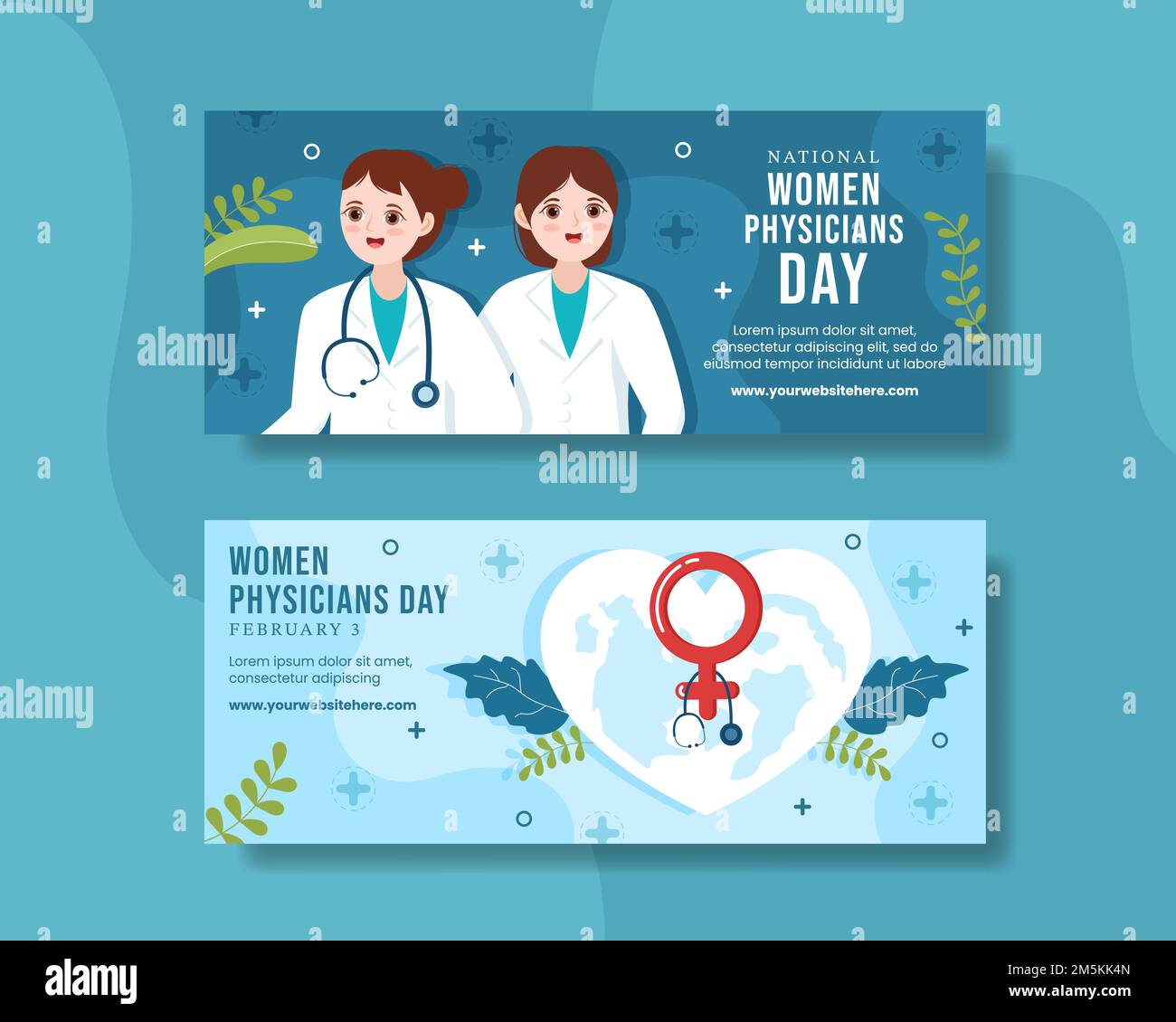National Women Physicians Day Banner Flat Cartoon Hand Drawn Templates Illustration Stock Vector