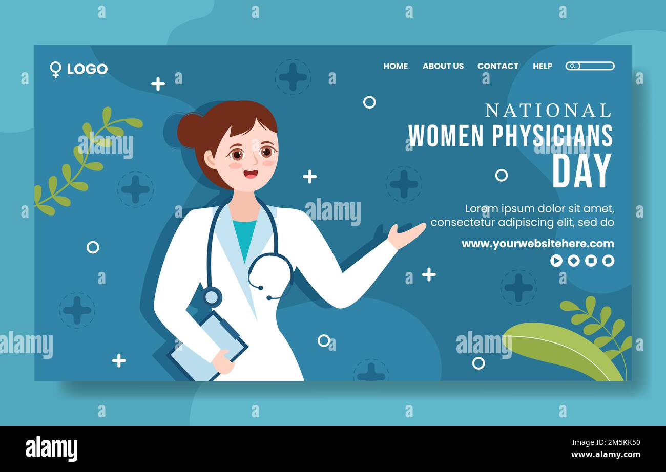 National Women Physicians Day Social Media Landing Page Cartoon Hand Drawn Templates Illustration Stock Vector