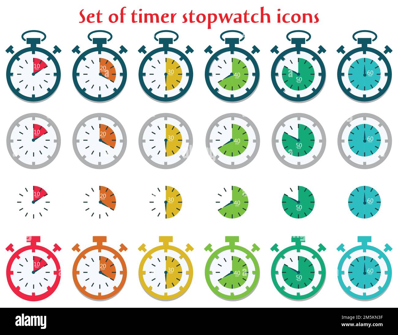 Timer and clock icon set. Time symbol flat icon. Stopwatch, timer ...