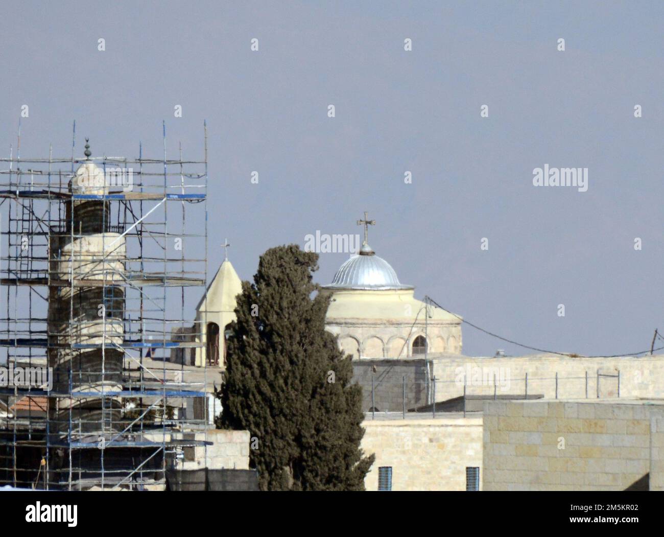 A view of the Dome of the Cathedral of Saint James, a 12th-century Armenian church and the principal church of the Armenian Patriarchate of Jerusalem,  in the Armenian Quarter in the Old city of Jerusalem, Israel. Stock Photo