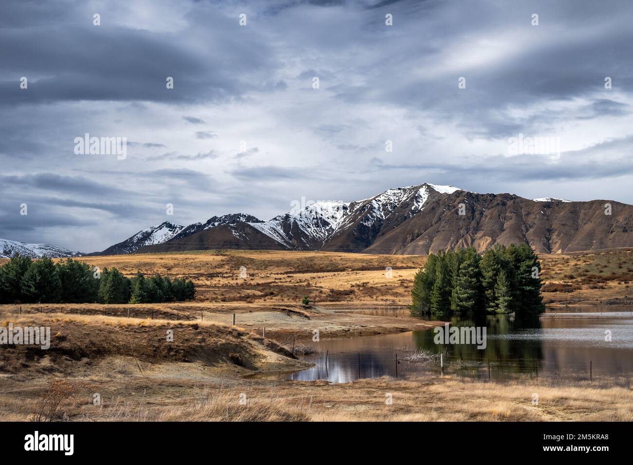 Scenic view of Lake Tekapo east bank. Beautiful view driving along the ...