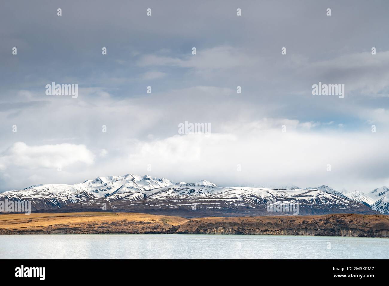 Scenic view of Lake Tekapo east bank. Beautiful view driving along the ...