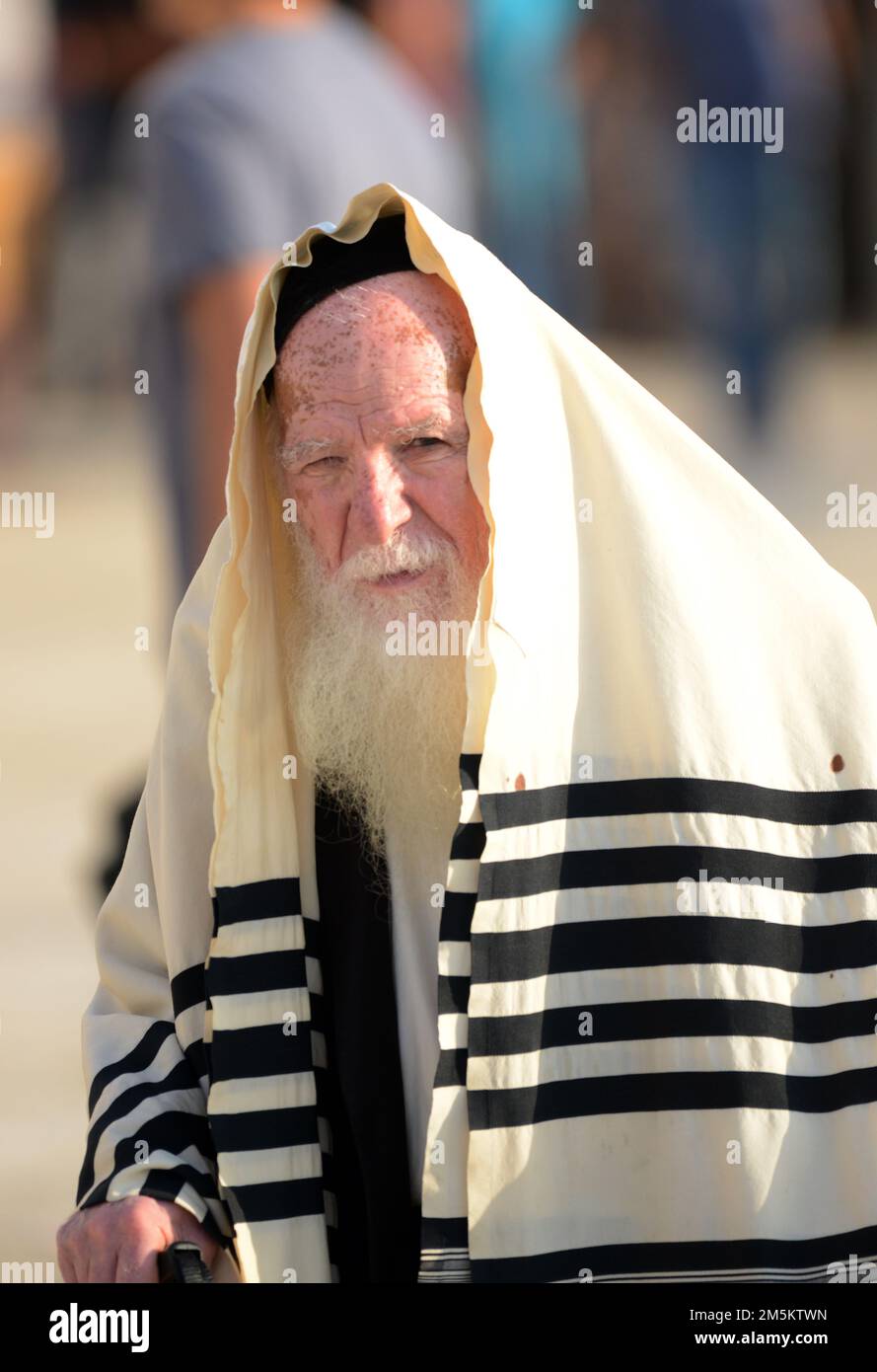 Portrait of a Jewish man taken by the Wailing Wall / Western Wall in the Jewish quarter in the old city of Jerusalem, Israel. Stock Photo