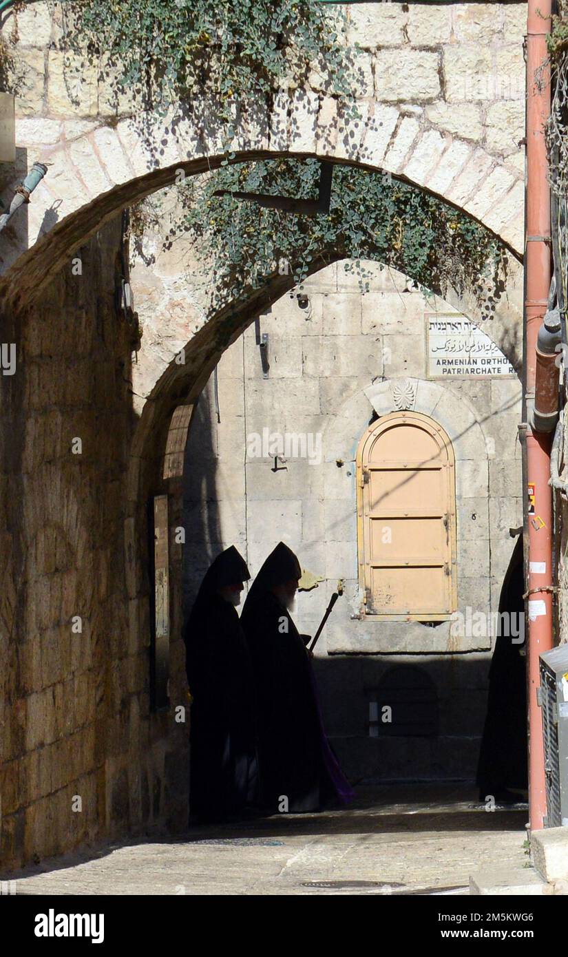 The Armenian Patriarchate procession through by the citadel in the old city of Jerusalem. Stock Photo