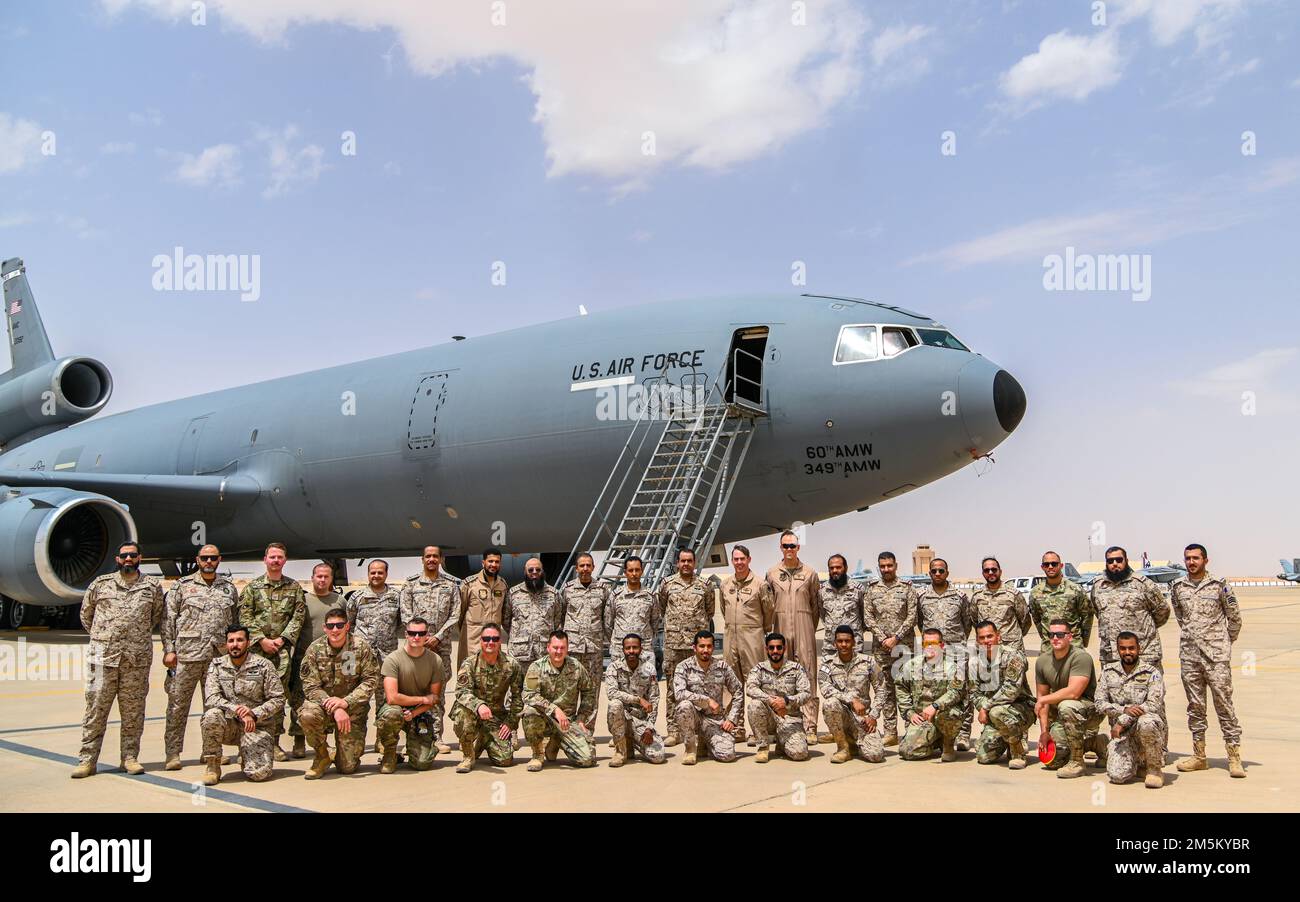 Members of the Royal Saudi Air Force pose for a photo alongside the ...